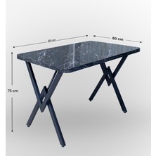 Carla 120x80 Tel Sandalye Takımı 4 Kişilik Mutfak Masası - Yemek Masası - Cafe Masası - Siyah Mermer