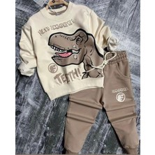 Punıx Kıds Özel Üretim Dinazor Baskılı Bisiklet Yaka Kışlık Erkek Çocuk Eşofman Takımı