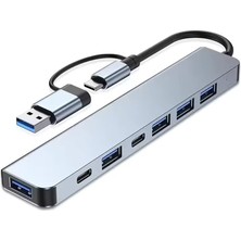 Foxyn FXN-071 USB Splitter Usb-C 7 In 1 Otg Type C USB 3.0  Pd Veri Data Aktarım Çoklayıcı Çevirici