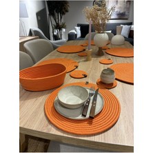 My Doğa Store Turuncu Hasır Görünümlü Jüt 13 Parça Supla / Amerikan Servis Bardak Altlığı ve Ekmeklik / Takım.
