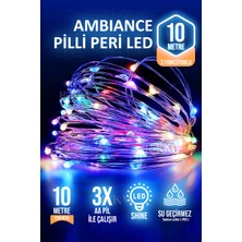 Rkm Store Dekoratif 10 Metre Peri LED Rgb Karışık Renkli 3 Pilli 3 Fonksiyonlu