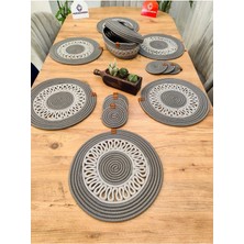 My Doğa Store Jüt, Hasır, Dekoratif  Yemek Masa Takımı,  Amerikan Servis,6'subla 6'bardaklık 1'sepet 13'lü
