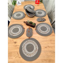 My Doğa Store Jüt, Hasır, Dekoratif  Yemek Masa Takımı,  Amerikan Servis,6'subla 6'bardaklık 1'sepet 13'lü