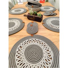 My Doğa Store Jüt, Hasır, Dekoratif  Yemek Masa Takımı,  Amerikan Servis,6'subla 6'bardaklık 1'sepet 13'lü