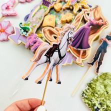 Cake Topper Rapunzel Temalı Kız Çocuk Doğum Günü Isme Özel 3 Boyutlu Pasta Parti Süsü Seti -Rapunzel Pasta Süsü