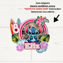 Cake Topper Stitch Temalı Kız Çocuk Doğum Günü Isme Özel 3 Boyutlu Pasta Parti Süsü - Stitch Cake Topper