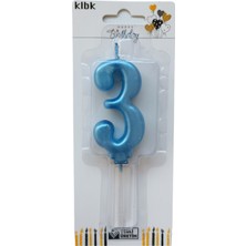 Ngüzel Party 3 Yaş Büyük Boy (7 Cm) 3 Rakam Lüks Pasta Mum Mavi