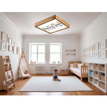 Wood Design World 60x60 Cm Çocuk Odası Ahşap Çerçeve Avize Led Aydınlatma