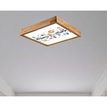 Wood Design World 60x60 Cm Çocuk Odası Ahşap Çerçeve Avize Led Aydınlatma