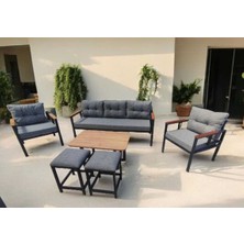 Pimango Pi Elize Bahçe Ve Balkon Mobilyası Gri 3+1+1, Sehpa Ve 2 Puflu