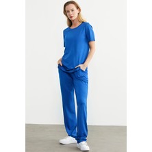 Yakamel Kadın Rahat Bol Oversize Kesim Penye Kumaş Kısa Kollu Alt Üst Takım