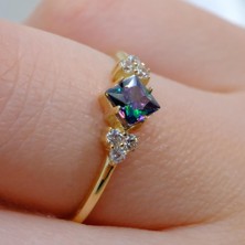 Fasek Gold Gümüş Yüzük - Mistik Topaz Taşlı Alyans Yüzük- 0.40 Karat Topaz Evlilik Teklifi 925 Ayar Gümüş Yüzük