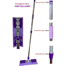 Tugomer Stella Mandallı Mikrofiber Mop - Yer Duvar Cam Silme Temizlik Mopu & Kıskaçlı Teleskopik Paspas Seti