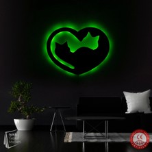 The Eba Design Tablo Marketi Kedili Tablo, Işıklı Duvar Dekor Ahşap, Neon Işık, Duvar Süsü