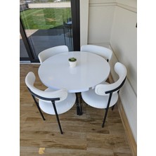 Enkare Elisa Masa Sandalye Takımı, 4 Kişilik Mutfak Masası, Teddy Sandalye, Yuvarlak Mdf Masa, 90 X 90