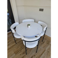 Enkare Elisa Masa Sandalye Takımı, 4 Kişilik Mutfak Masası, Teddy Sandalye, Yuvarlak Mdf Masa, 90 X 90