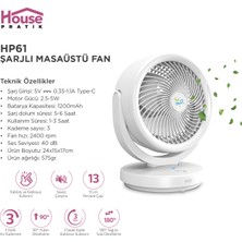 House Pratik HP61 Şarjlı Masaüstü Fan