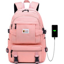 Go Veform Laptop Bölmeli, USB Şarj Kablolu, Su Geçirmez Lise ve Günlük Kaliteli Sırt Çantası Somon SRT5018