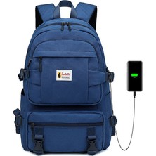 Laptop Bölmeli, USB Şarj Kablolu, Su Geçirmez Lise ve Günlük Kaliteli Sırt Çantası Lacivert SRT5018