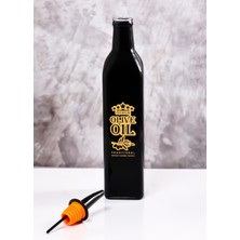 Aden 500ml Premium Parlak Siyah Olive Oil Desenli Zeytinyağı Şişesi Yağdanlık