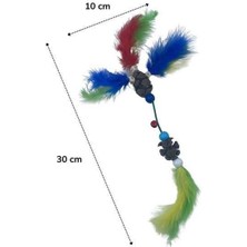 HY Fusion Tüylü Tahta Boncuklu Zilli Kedi Oyuncağı Çok Renkli Kedi Oyuncak