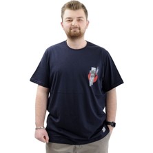 ModeXL  Büyük Beden Erkek Tişört Bisiklet Yaka Baskılı Leaf U24069 Lacivert