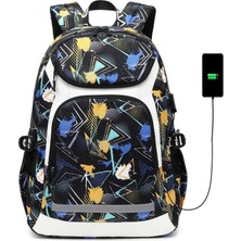 Laptop Bölmeli, USB Şarj Kablolu, Su Geçirmez Lise ve Günlük Kaliteli Sırt Çantası Mavi SRT6688