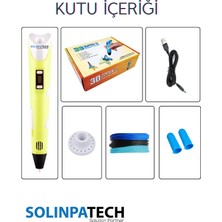 Solinpatech Sarı 3D Pen Üç Boyutlu Yazıcı Kalem Printer (3 Adet 3 Metre Filament -9 Metre- ve USB Kablo Dahil)