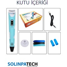 Solinpatech Mavi 3D Pen Üç Boyutlu Yazıcı Kalem Printer (3 Adet 3 Metre Filament -9 Metre- ve USB Kablo Dahil)