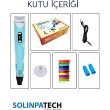 Solinpatech Mavi 3D Pen Üç Boyutlu Yazıcı Kalem Printer (20 Adet 5 Metre Filament -100 Metre- ve USB Kablo Dahil)