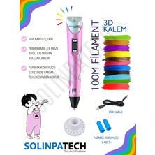 Solinpatech Pembe 3D Pen Üç Boyutlu Yazıcı Kalem Printer (20 Adet 5 Metre Filament -100METRE- ve USB Kablo Dahil)