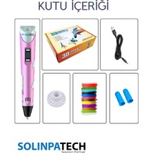 Solinpatech Pembe 3D Pen Üç Boyutlu Yazıcı Kalem Printer (20 Adet 5 Metre Filament -100METRE- ve USB Kablo Dahil)