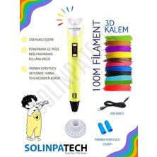 Solinpatech 3D Pen Üç Boyutlu Yazıcı Kalem Printer (20 Adet 5 Metre Filament -100METRE- ve USB Kablo Dahil) Sarı