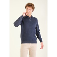 Erkek Desenli Polo Yaka Kazak Indigo