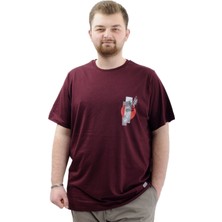 ModeXL  Büyük Beden Erkek Tişört Bisiklet Yaka Baskılı Leaf U24069 Mürdüm