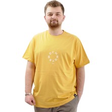 ModeXL  Erkek Büyük Beden Tişört Baskılı Bisiklet Yaka London U24062 Hardal