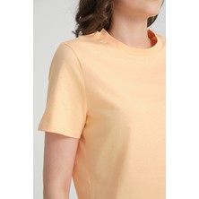 Jimback Crop %100 Pamuk Basic T-Shirt Şeftali