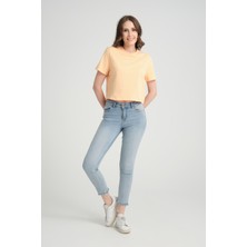 Jimback Crop %100 Pamuk Basic T-Shirt Şeftali