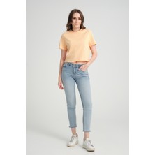 Jimback Crop %100 Pamuk Basic T-Shirt Şeftali