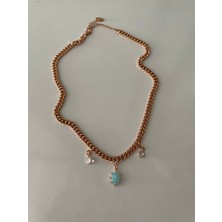 Laris Accessories Mavi Taşlı Rose Gold Ithal Seri Choker Kolye