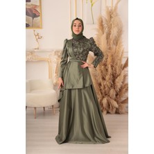 Moda Martı Yıldız Abiye Taş Detaylı Katlı Model Tesettür Abiye (KD0018085)