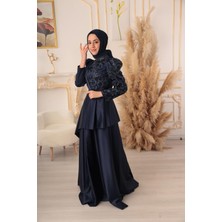Moda Martı Yıldız Abiye Taş Detaylı Katlı Model Tesettür Abiye (KD0018085)