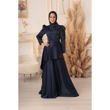 Moda Martı Yıldız Abiye Taş Detaylı Katlı Model Tesettür Abiye (KD0018085)