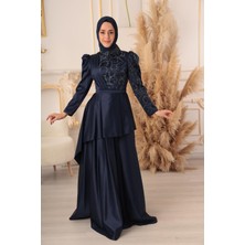Moda Martı Yıldız Abiye Taş Detaylı Katlı Model Tesettür Abiye (KD0018085)