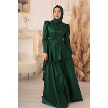 Moda Martı Yıldız Abiye Taş Detaylı Katlı Model Tesettür Abiye (KD0018085)