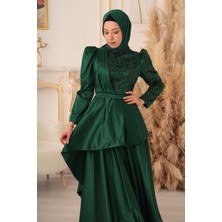 Moda Martı Yıldız Abiye Taş Detaylı Katlı Model Tesettür Abiye (KD0018085)