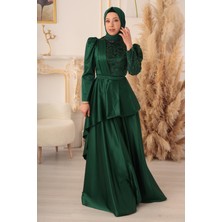 Moda Martı Yıldız Abiye Taş Detaylı Katlı Model Tesettür Abiye (KD0018085)