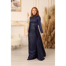 Moda Martı Yandan Pelerinli Balık Model Taşlı Abiye (KD0018230)