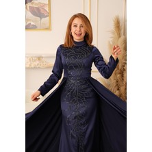 Moda Martı Yandan Pelerinli Balık Model Taşlı Abiye (KD0018230)