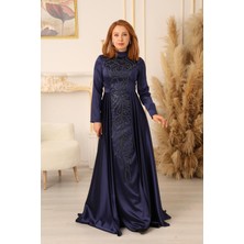 Moda Martı Yandan Pelerinli Balık Model Taşlı Abiye (KD0018230)